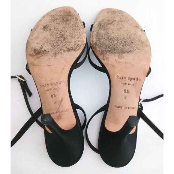 Kate Spade New York Blk Satin Heeled Sandal Wrap Ankle Strap Sz 8.5 - Picture 9 of 9